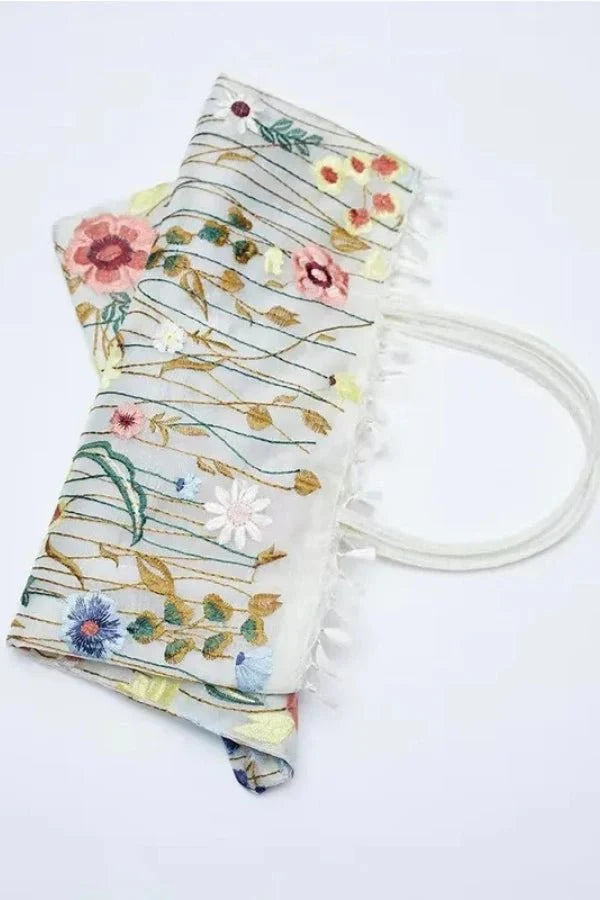 Amelia Tote Bag - Canvas Embroidered Floral Design - Image 13