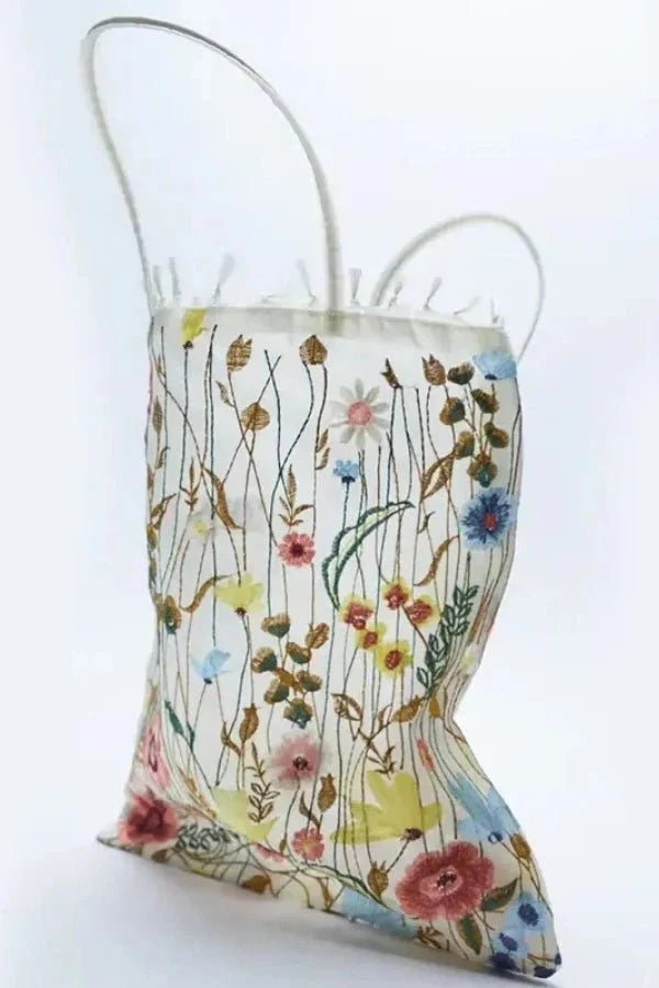 Amelia Tote Bag - Canvas Embroidered Floral Design - Image 14