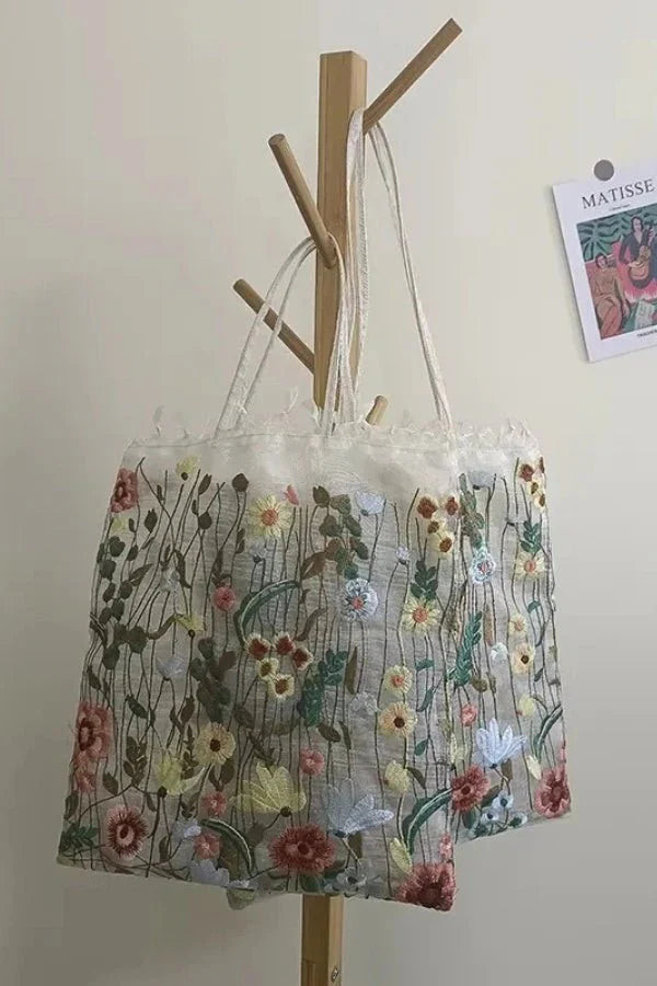 Amelia Tote Bag - Canvas Embroidered Floral Design - Image 6