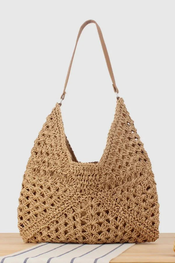 Annelise Shoulder Bag - Straw & PU Leather Summer Carryall - Image 4