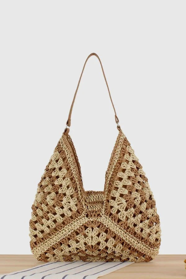 Annelise Shoulder Bag - Straw & PU Leather Summer Carryall - Image 5